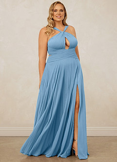 Christian Siriano Bridal for Azazie 1009 Bridesmaid Dresses Steel Blue A-Line Pleated Chiffon Dress image12