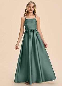 Azazie Kai Junior Eucalyptus A-Line Pleated Stretch Satin Dress image3