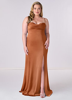Barbie ♥ Azazie Bridesmaid Dresses Copper Mermaid Corset Stretch Satin Dress image6