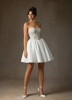 Azazie Barica Wedding Dresses Diamond White Nude A-Line Strapless Lace Dress image5