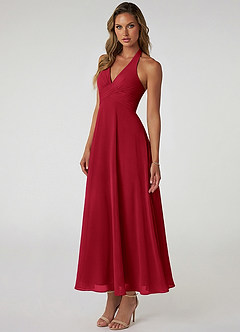 Azazie Tessie Jurken voor bruidsmeisjes Jurk van Chiffon met A-Lijn Geplooid Scharlaken image3