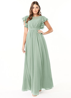 Azazie Daphne Modest Bridesmaid Dresses A-Line Ruffled Chiffon Floor-Length Dress image1