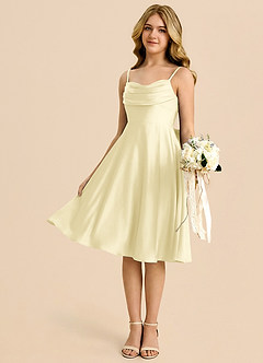 Azazie Bear Junior Lemon Sorbet A-Line Sweetheart Neckline Stretch Satin Dress image4