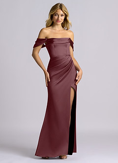 Azazie Auden Bridesmaid Dresses Sangria Sheath Off the Shoulder Stretch Satin Convertible Dress image7