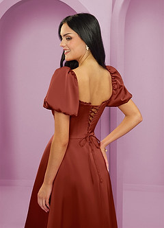 Barbie ♥ Azazie Bridesmaid Dresses Terracotta A-Line Ruched Stretch Satin Dress image6