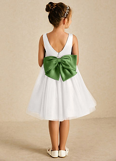 Azazie Seline Flower Girl Dresses Ivory Basil A-Line Bow Tulle Dress image1