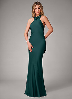 Azazie Velli Bridesmaid Dresses Pine Mermaid Stretch Satin Dress image3