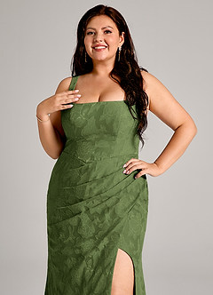 Azazie Mero Bridesmaid Dresses Olive Sheath Pleated Floral Burnout Dress image11