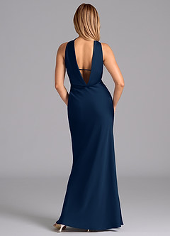 Azazie Lusinda Brudtärnklänningar Klä av Sjöjungfru i Stretch Satin Axelbandslös Mörk Marinblå image7