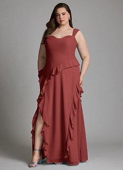 Azazie Sloane Bridesmaid Dresses Terracotta A-Line Sweetheart Neckline Chiffon Dress image11