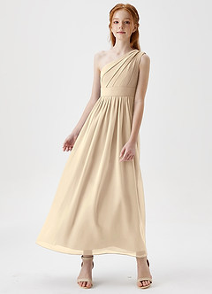 Azazie Anissa Junior Champagne A-Line Pleated Chiffon Dress image4