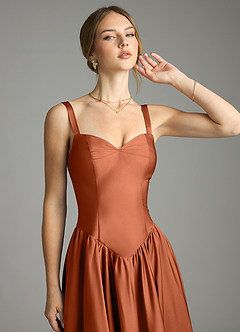 Azazie Evadina Suknie dla druhen Linia A Gorset Satyna elastyczna Do ziemi Sukienka image5