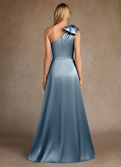 Azazie Easton vestidos de madre de la novia Vestido de Azul Polvoriento de Satén Elástico de Corte en A con Hombro unilateral image3