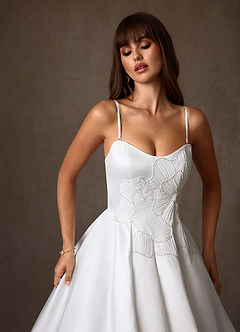 Azazie Harper Vestidos de noiva Vestido Diamante Branco de Cetim de Vestido de baile com Sem Alças image9