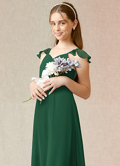 Azazie Everett Junior Vestido de Verde Oscuro de Gasa de Corte En A image6