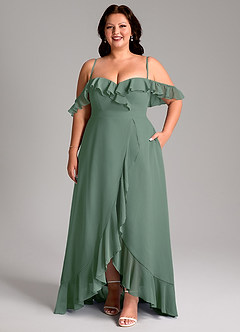 Azazie Lyra Bridesmaid Dresses Eucalyptus A-Line Chiffon Convertible Dress image16