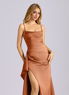 Azazie Sarai Suknie dla druhen Osłona Gorset Satyna elastyczna Do ziemi Sukienka image4