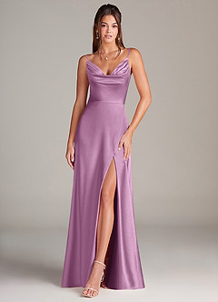 Azazie Sarella Brautjungfernkleider A-Linie Plissee Stretch-Satin Kleid Blauregen image1