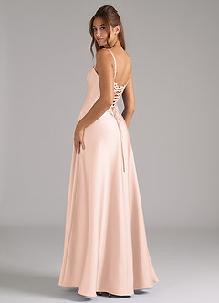 Azazie Valentine Bridesmaid Dresses Blushing Pink A-Line Corset Stretch Satin Dress image2