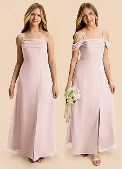 Azazie Lilly Junior Blushing Pink A-Line Pleated Chiffon Dress image1