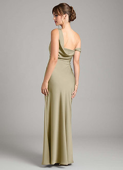 Azazie Madelyn Bridesmaid Dresses Moss Green Mermaid One Shoulder Stretch Satin Convertible Dress image2