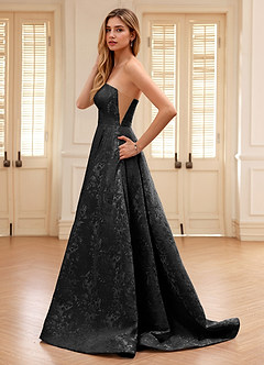 Isadorally Black Corset Rhinestone Sheer Lace Prom Dress image3