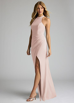 Azazie Galicia Bridesmaid Dresses Blushing Pink Mermaid Halter Pleated Stretch Chiffon Dress image3