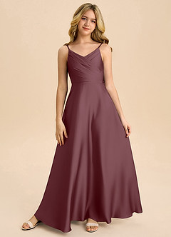 Azazie Bug Junior Robe Trapèze en Satin extensible Plissée Sangria image5