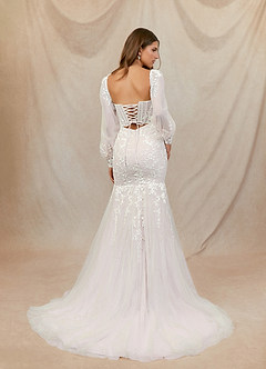Azazie Aliana Wedding Dresses Diamond White Rose Petal Mermaid Lace Tulle Dress image2