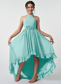 Azazie Hermione Junior Aqua A-Line Chiffon Dress image2