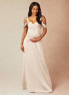Azazie Rhea Maternity Bridesmaid Dresses A-Line Off-The-Shouler Pleated Stretch Satin Floor-Length Dress image1
