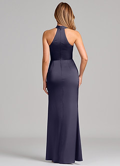 Azazie Karlotta Bridesmaid Dresses Stormy Sheath Pleated Stretch Satin Dress image2