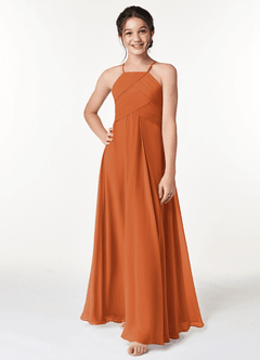 Azazie Ginger Junior Cinnamon A-Line Pleated Chiffon Dress image4