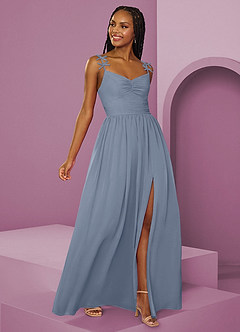 Barbie ♥ Azazie Jurken voor bruidsmeisjes Jurk van Chiffon met A-Lijn Geplooid Stoffig Blauw image15
