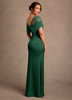 Azazie Henrieta Mother of the Bride Dresses Dark Green Sheath Lace Stretch Satin Dress image2