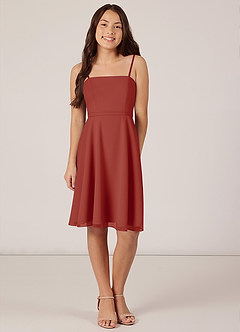 Azazie Kalie Junior Terracotta A-Line with Belt Chiffon Dress image1