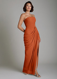 Azazie Nyra Vestidos de damas de honor Vestido Naranja Quemada de Gasa de Corte Recto con Corsé image7