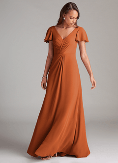 Azazie Soren Bridesmaid Dresses Cinnamon A-Line Ruched Chiffon Dress image5