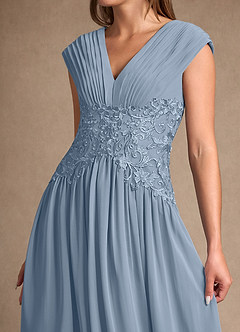 Azazie Hudson Mother of the Bride Dresses Dusty Blue A-Line Lace Dress image8