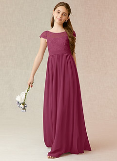 Azazie Silvermist Junior Mulberry A-Line Pleated Chiffon Dress image4