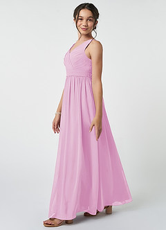 Azazie Kora Junior Vestido de Rosa Caramelo de Gasa de Corte en A con Plisado image3