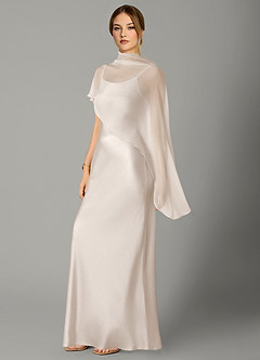 Azazie Jaleesa Bridesmaid Dresses White Alabaster A-Line High Neck Stretch Satin Dress image4