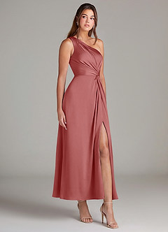 Azazie Brooke Suknie dla druhen Linia A Jedno ramię Satyna elastyczna Długość kostki Sukienka image4