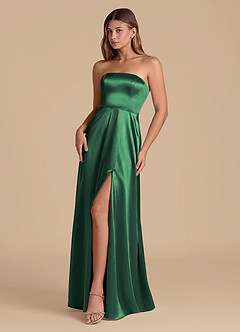 Azazie Wren 신부 들러리 드레스 A라인 스트랩리스 메탈릭 새틴 바닥 길이 드레스 image3