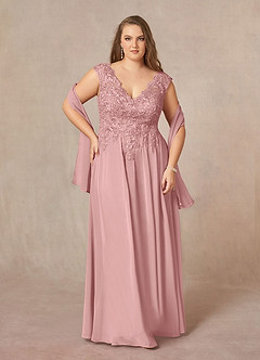 Azazie Amethyst Mother of the Bride Dresses Dusty Rose A-Line V-Neck Sequins Chiffon Dress image9