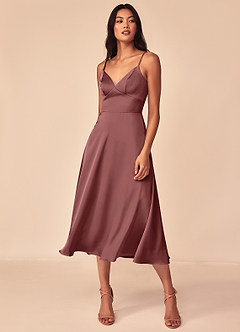 Azazie Dottie Bridesmaid Dresses Amethyst A-Line Stretch Satin Dress image3