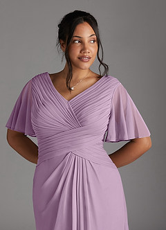 Azazie Emmeline Mother of the Bride Dresses Wisteria A-Line V-Neck Pleated Mesh Dress image10