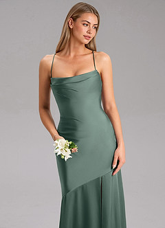 Azazie Grata Bridesmaid Dresses Sea Moss Mermaid Side Slit Stretch Satin Dress image6