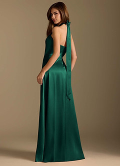 Azazie Tracie Abiti da Damigella Abito A-Line in Raso Metallizzato Plissettato Smeraldo image9