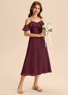 Azazie Kamilla Junior Abito A-Line in Chiffon a Spalla Scoperta Cabernet image5